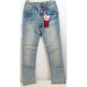 NWT Limited Too Girl Sz 16 Skinny Leg Light Wash Jeans Blue Sequin Embellishment